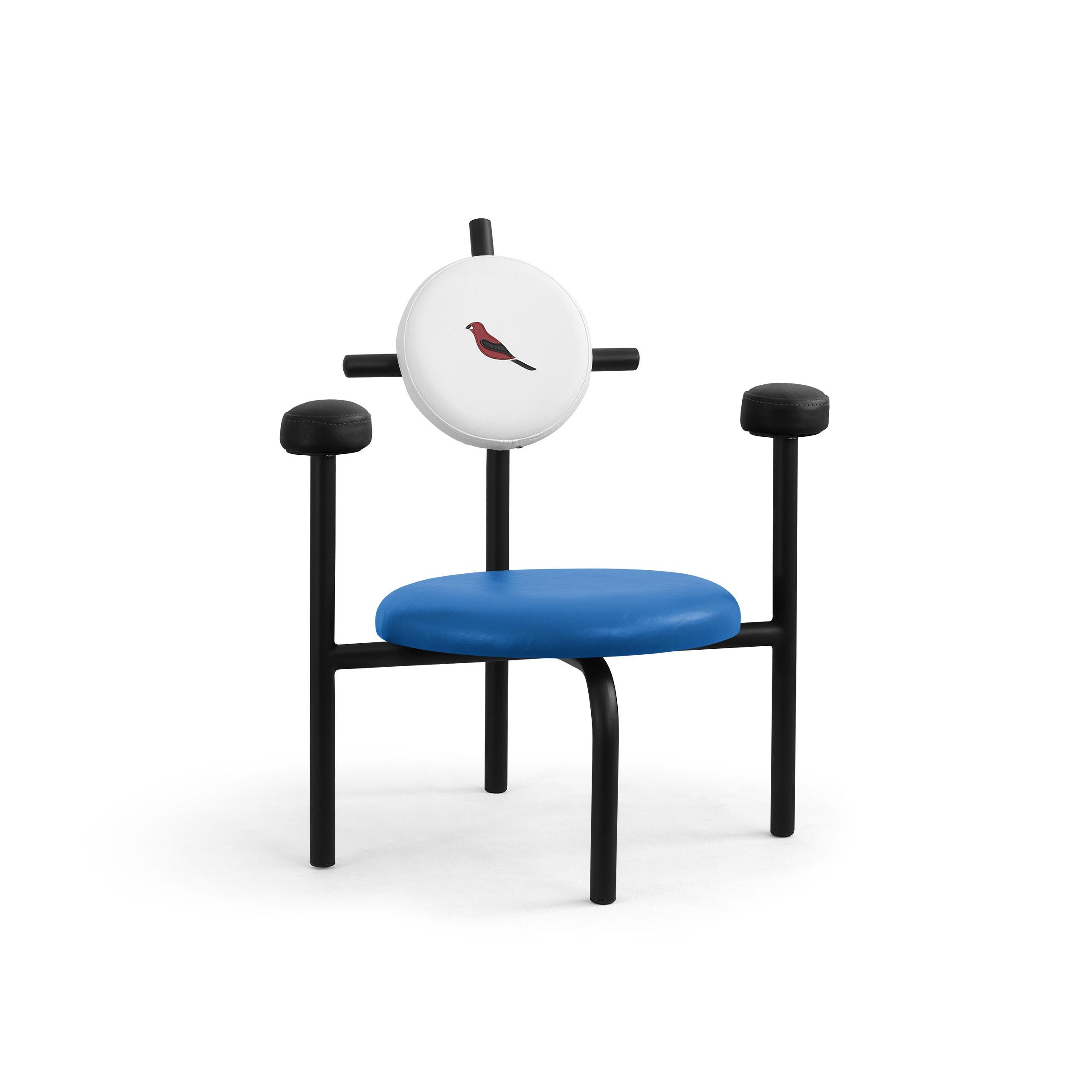 Post-Modern PK18 Impermeable Armchair, Blue Seat & Black Metal Structure by Paulo Kobylka For Sale