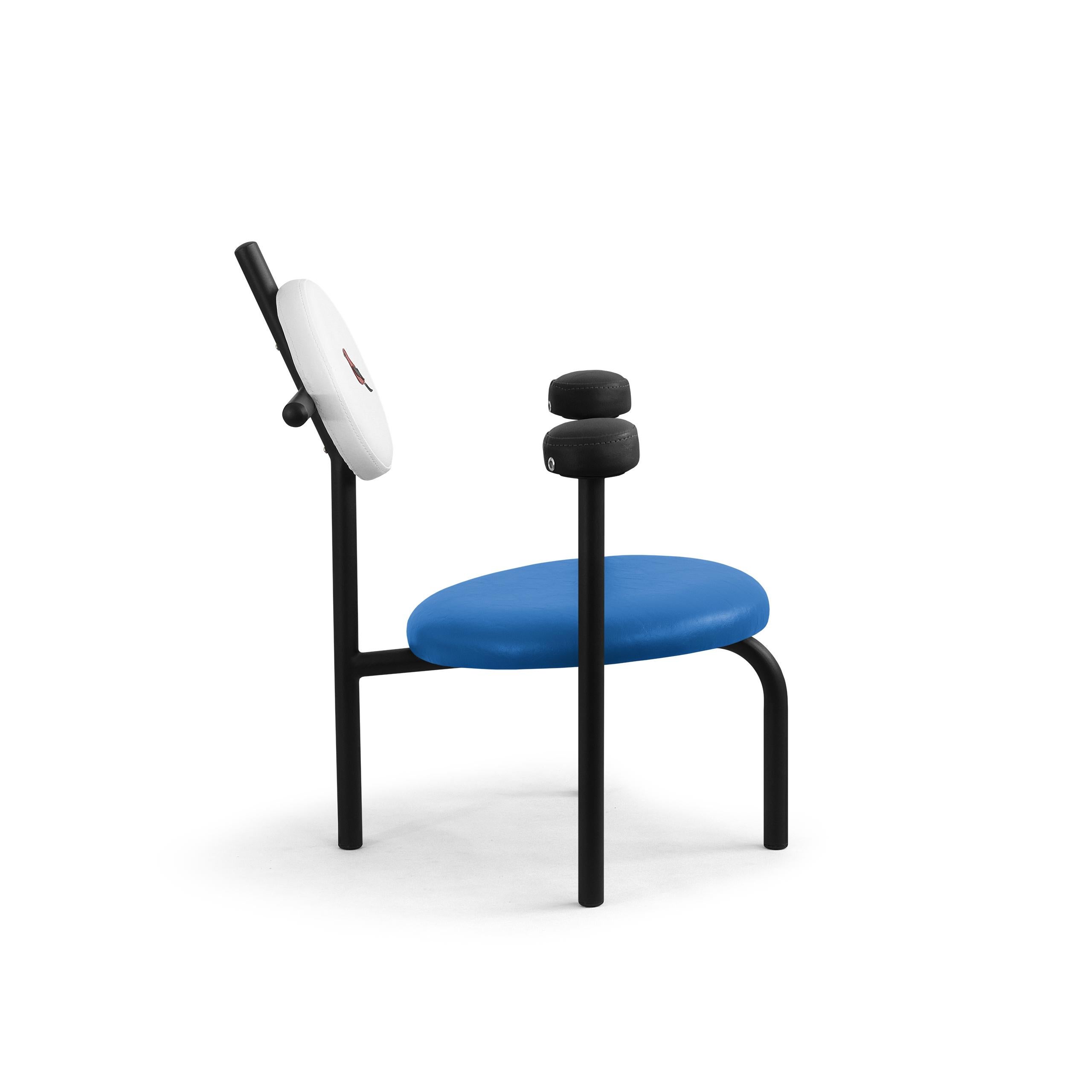Appliqué PK18 Impermeable Armchair, Blue Seat & Black Metal Structure by Paulo Kobylka For Sale