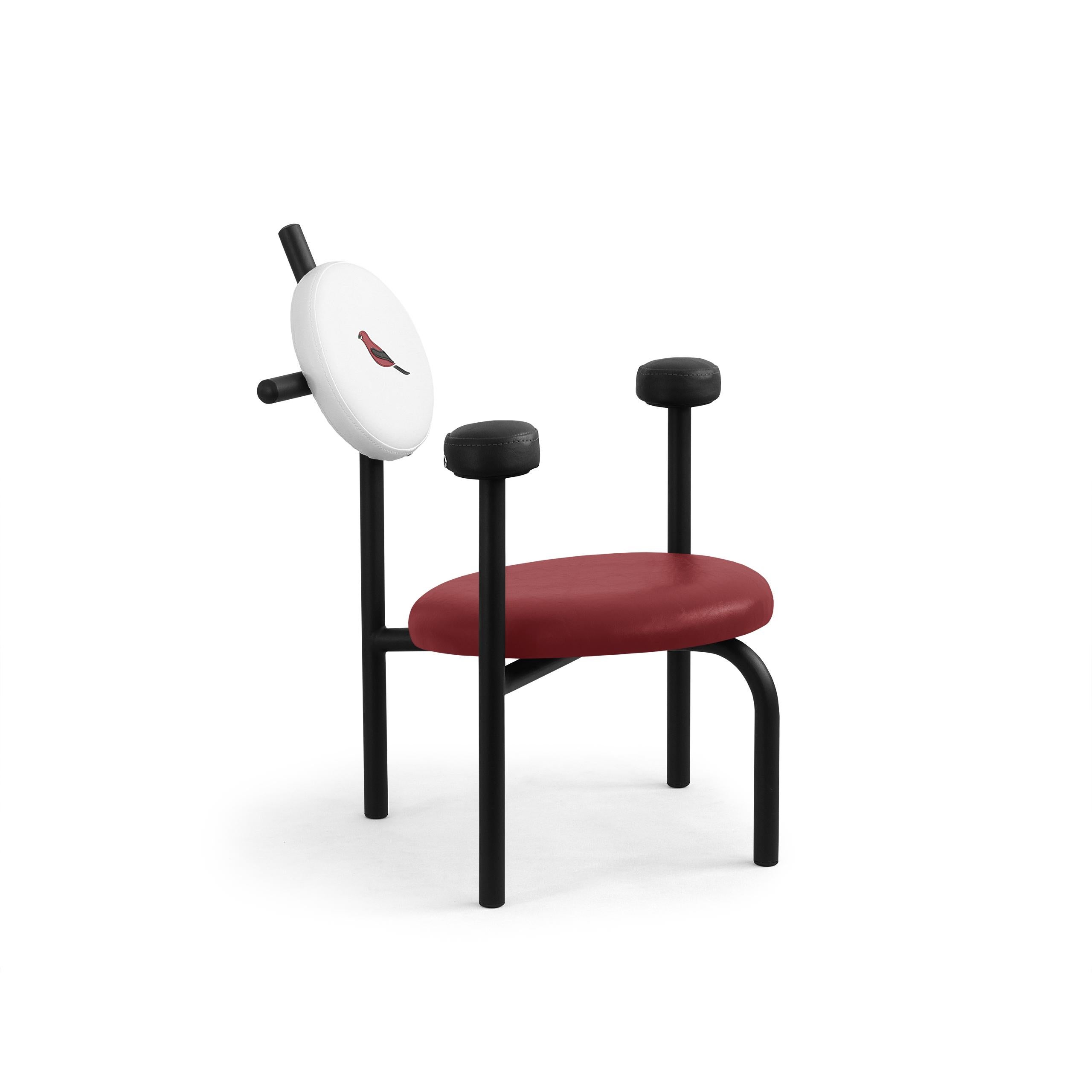 Brazilian PK18 Impermeable Armchair, Red Seat & Black Metal Structure by Paulo Kobylka For Sale