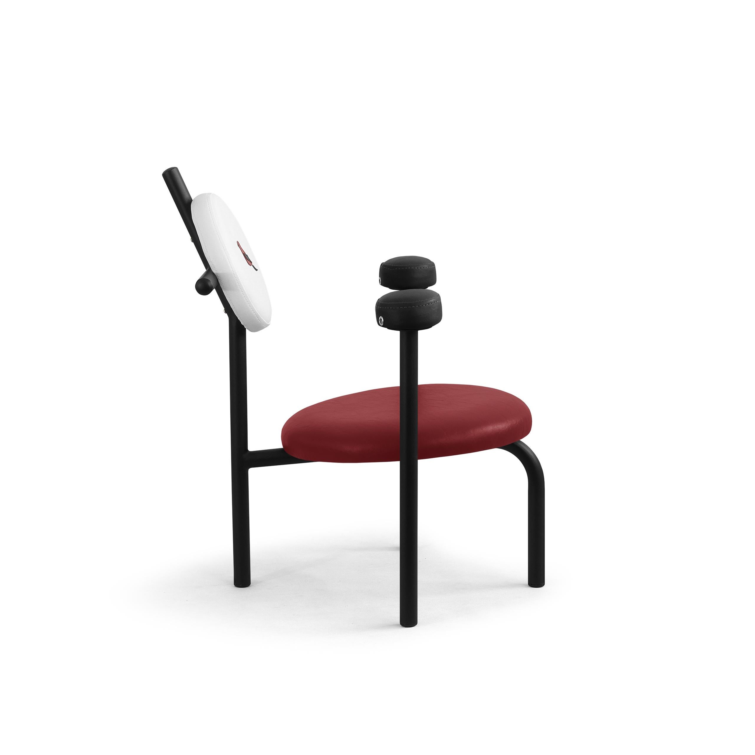 Appliqué PK18 Impermeable Armchair, Red Seat & Black Metal Structure by Paulo Kobylka For Sale