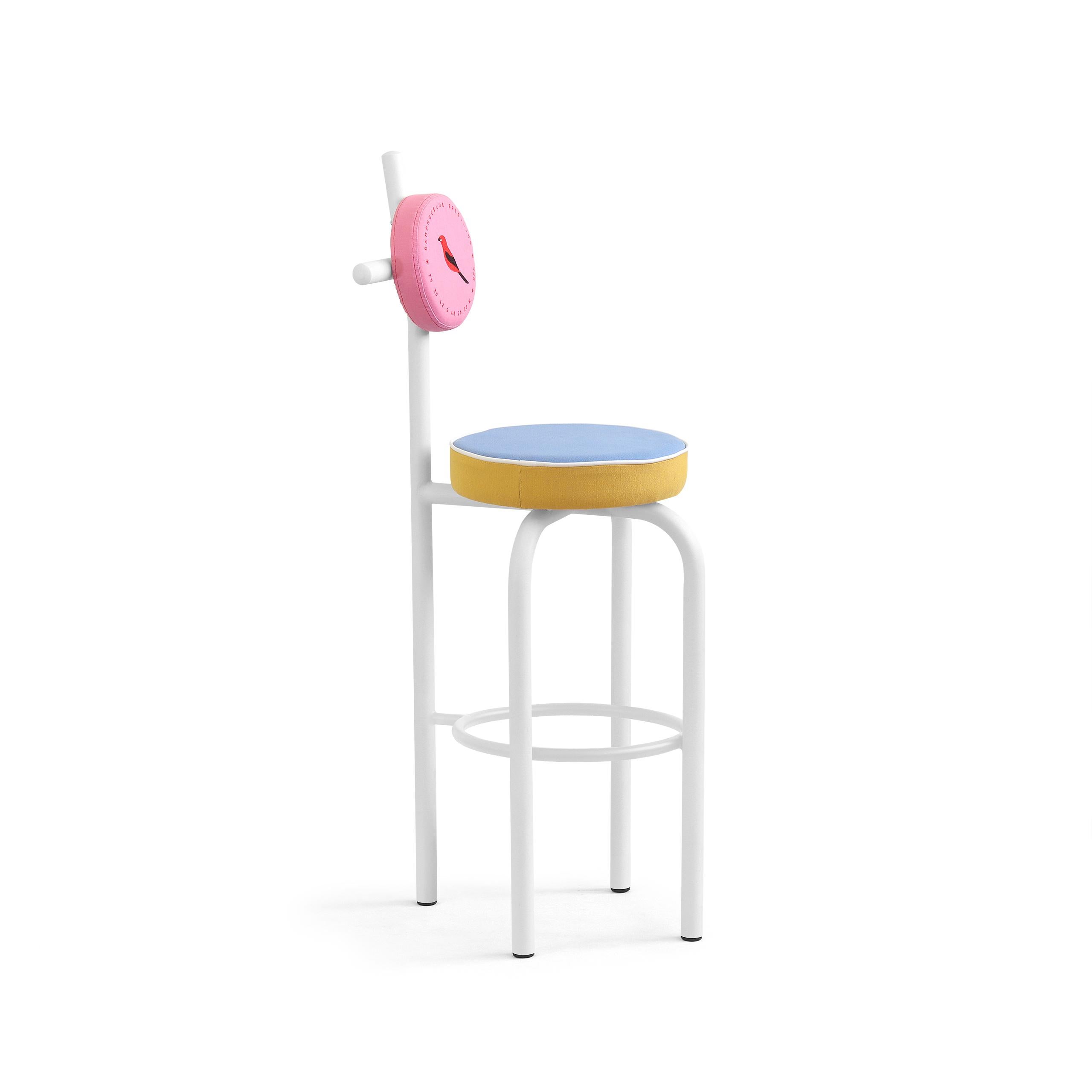 Post-Modern PK19 Bar Stool, Embroidered Upholstery & Carbon Steel Structure by Paulo Kobylka For Sale