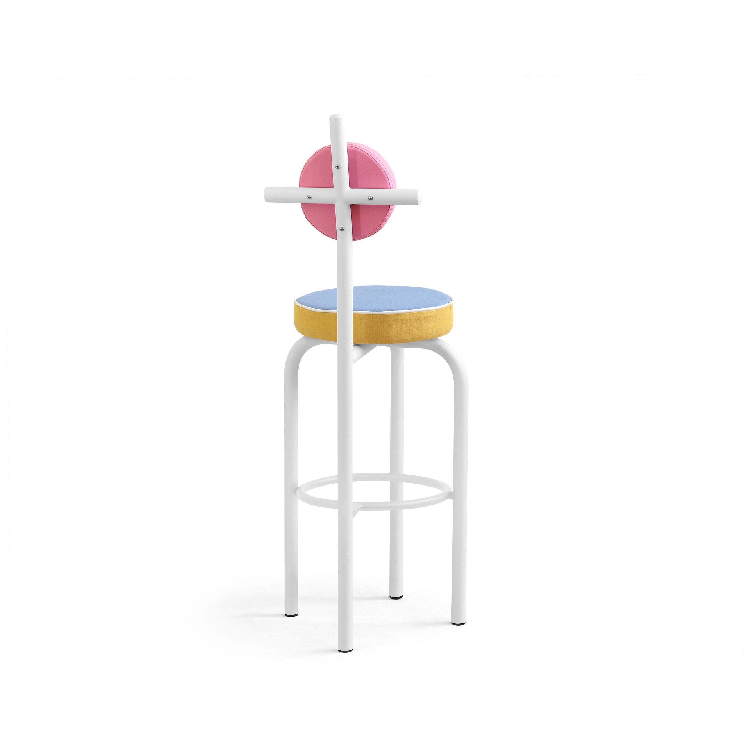PK19 Bar Stool, Embroidered Upholstery & Carbon Steel Structure by Paulo Kobylka In New Condition For Sale In Londrina, Paraná