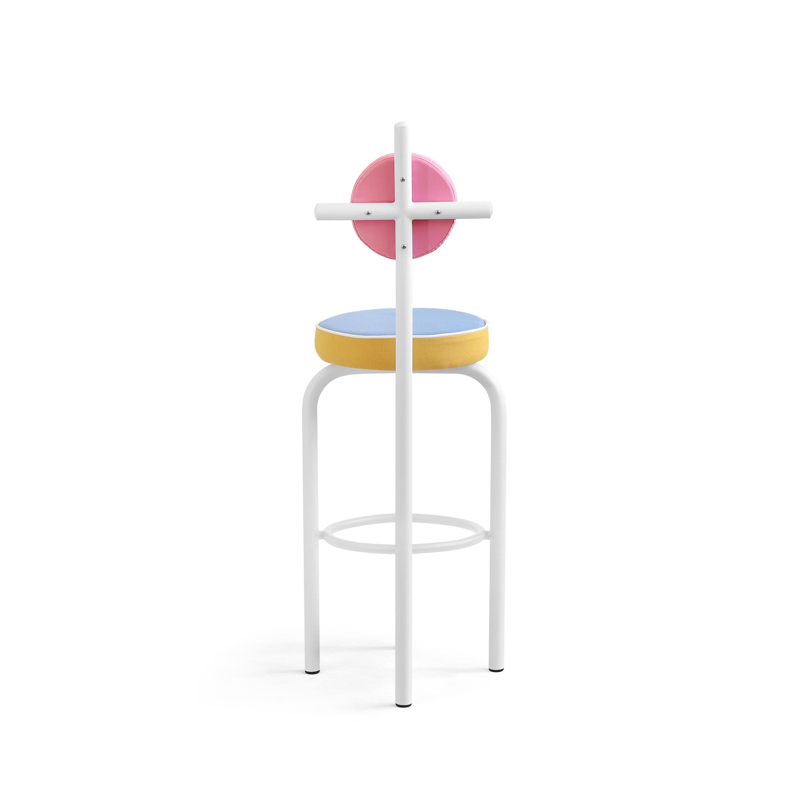 Contemporary PK19 Bar Stool, Embroidered Upholstery & Carbon Steel Structure by Paulo Kobylka For Sale