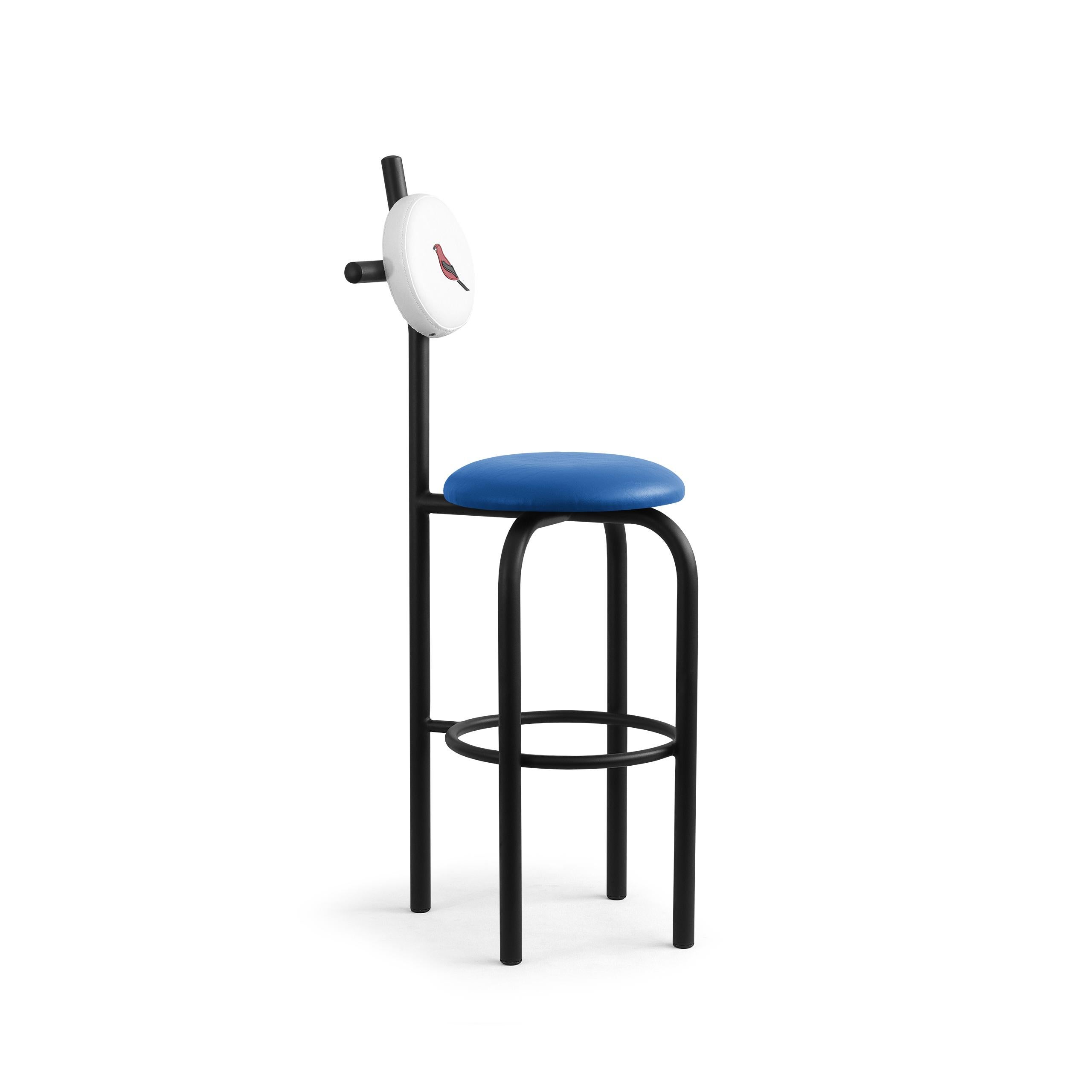 Post-Modern PK19 Impermeable Bar Stool, Blue Seat & Black Metal Structure by Paulo Kobylka For Sale