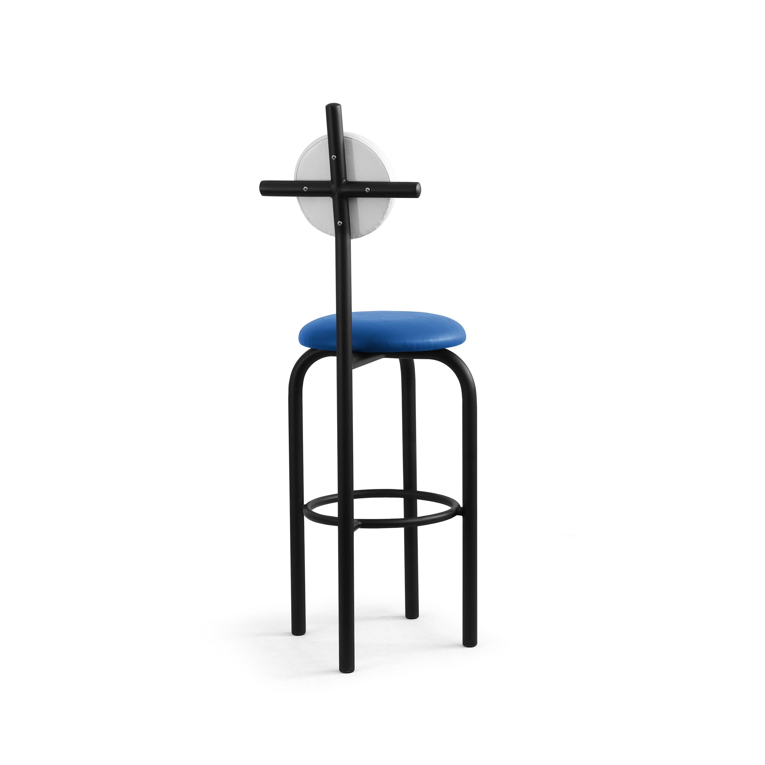 Appliqué PK19 Impermeable Bar Stool, Blue Seat & Black Metal Structure by Paulo Kobylka For Sale