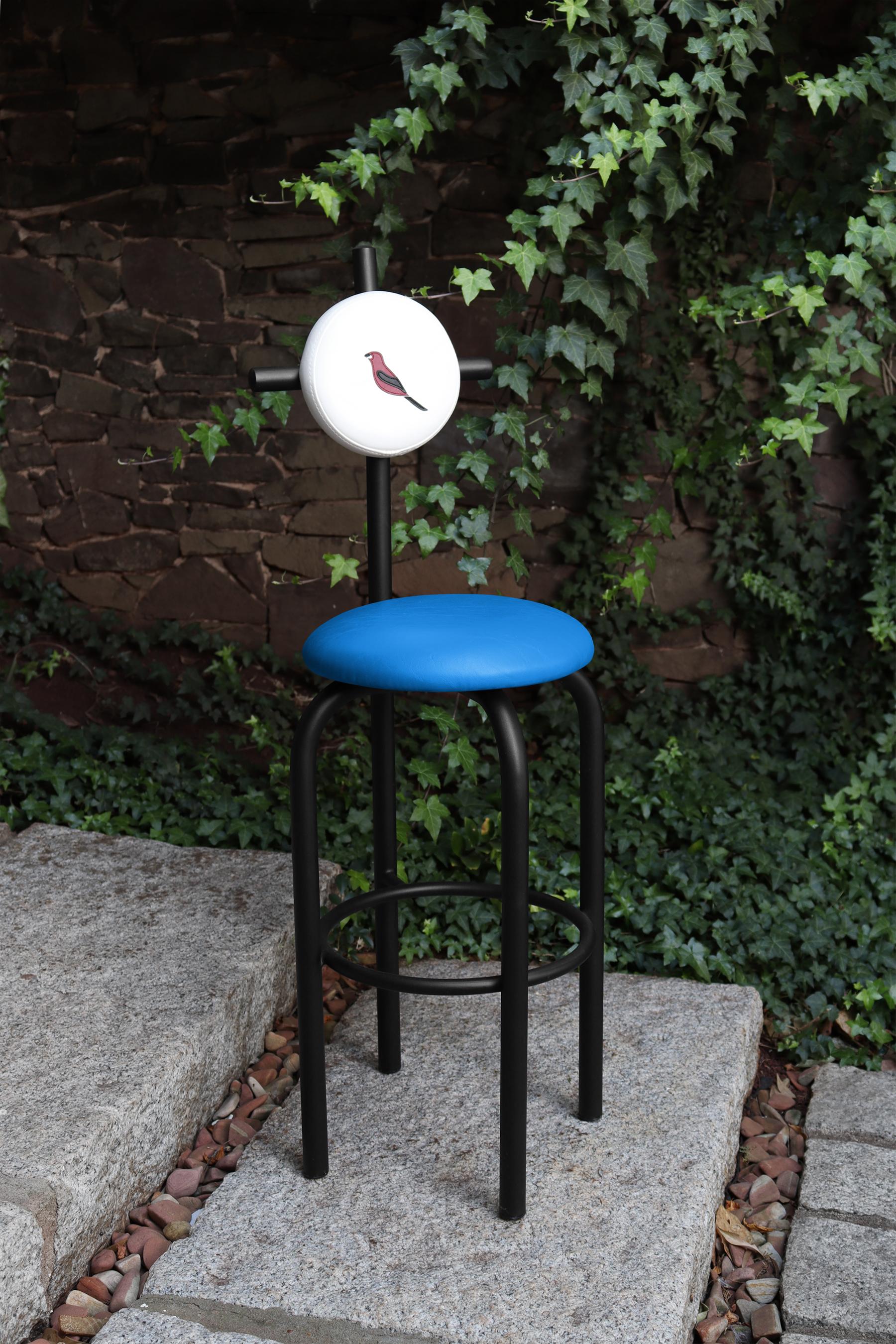 Contemporary PK19 Impermeable Bar Stool, Blue Seat & Black Metal Structure by Paulo Kobylka For Sale