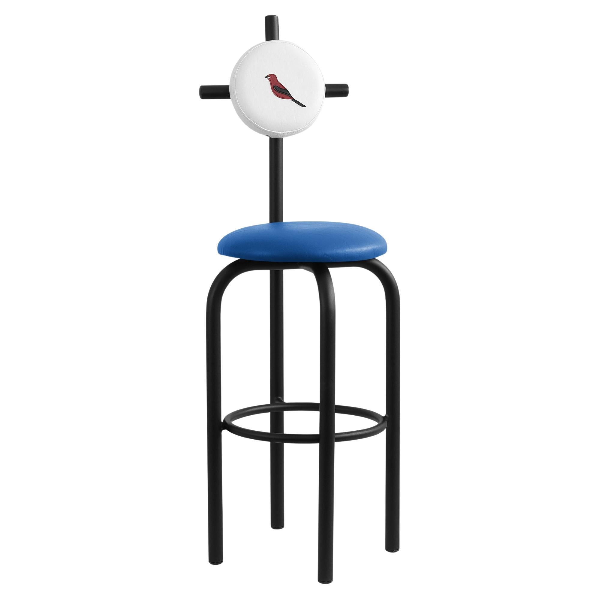 Tabouret de bar imperméable PK19, assise bleue et structure en métal noir de Paulo Kobylka