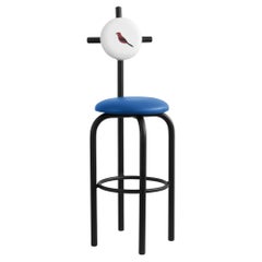 Tabouret de bar imperméable PK19, assise bleue et structure en métal noir de Paulo Kobylka