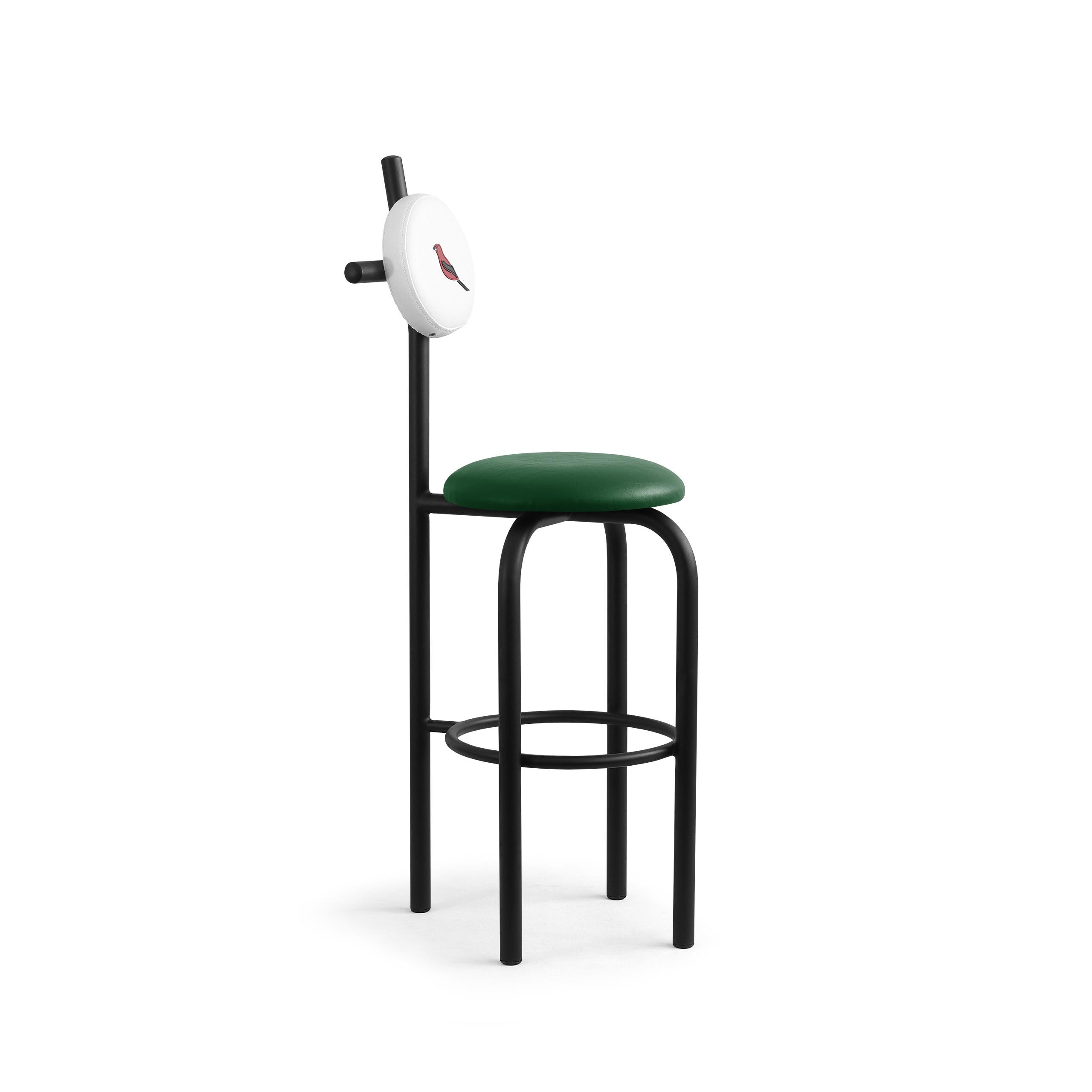 Brazilian PK19 Impermeable Bar Stool, Green Seat & Black Metal Structure by Paulo Kobylka For Sale