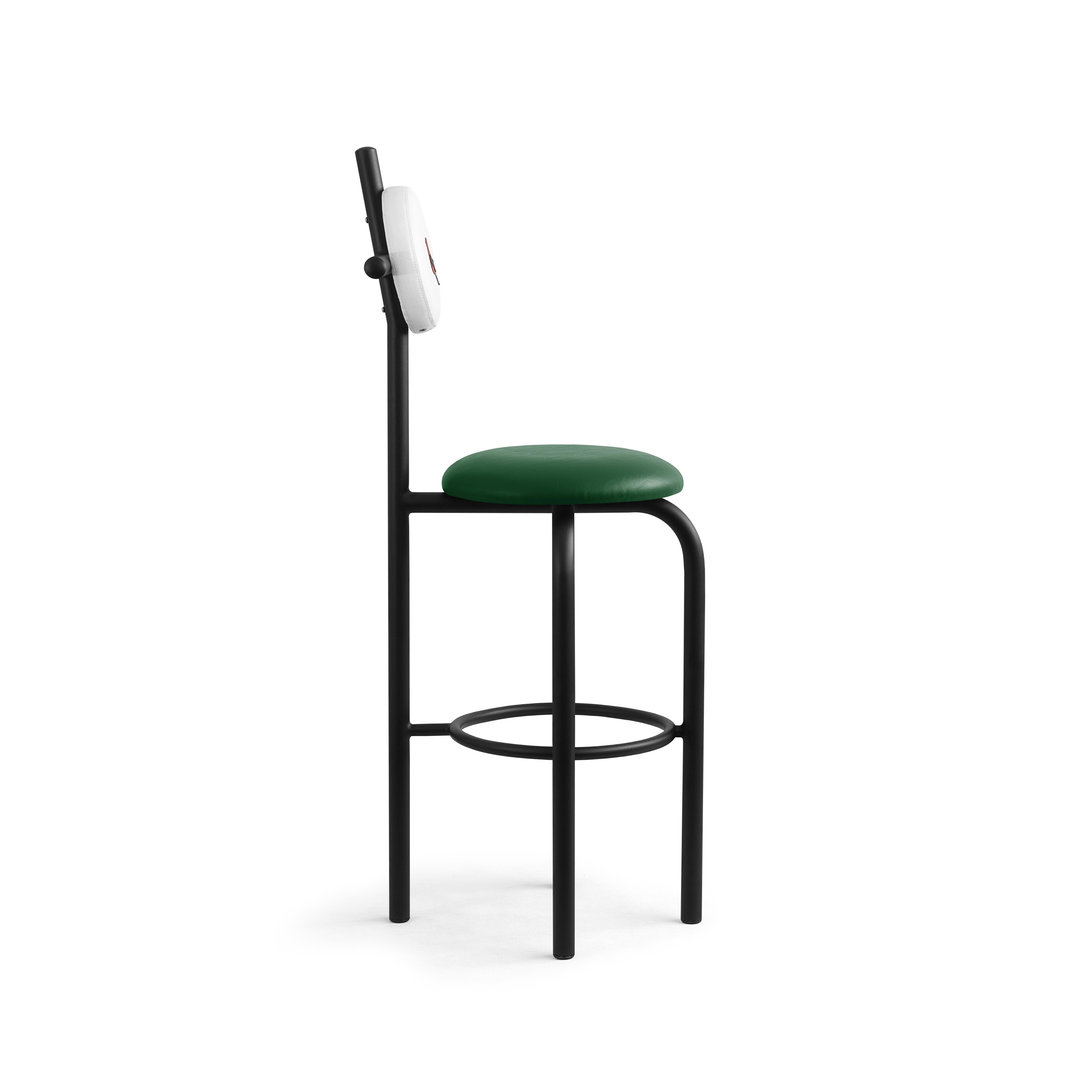 Appliqué PK19 Impermeable Bar Stool, Green Seat & Black Metal Structure by Paulo Kobylka For Sale