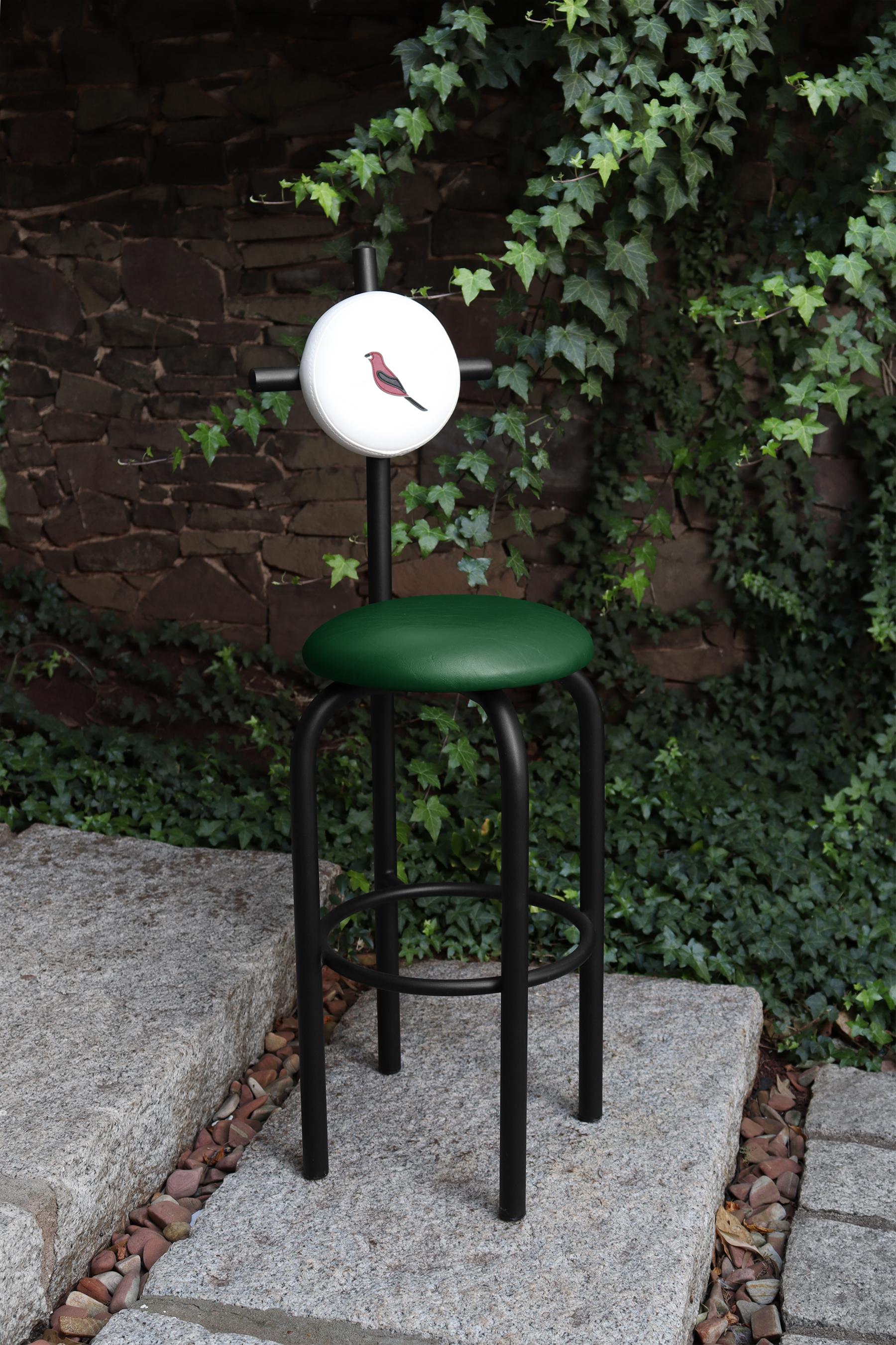 Steel PK19 Impermeable Bar Stool, Green Seat & Black Metal Structure by Paulo Kobylka For Sale