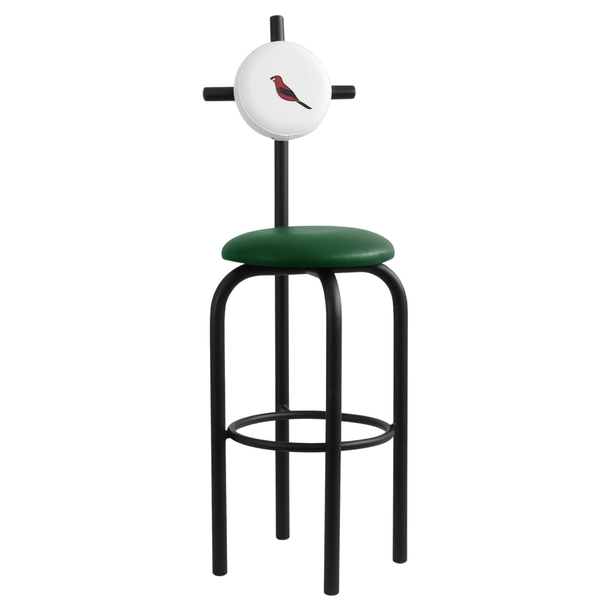 Tabouret de bar imperméable PK19, assise verte et structure en métal noir de Paulo Kobylka