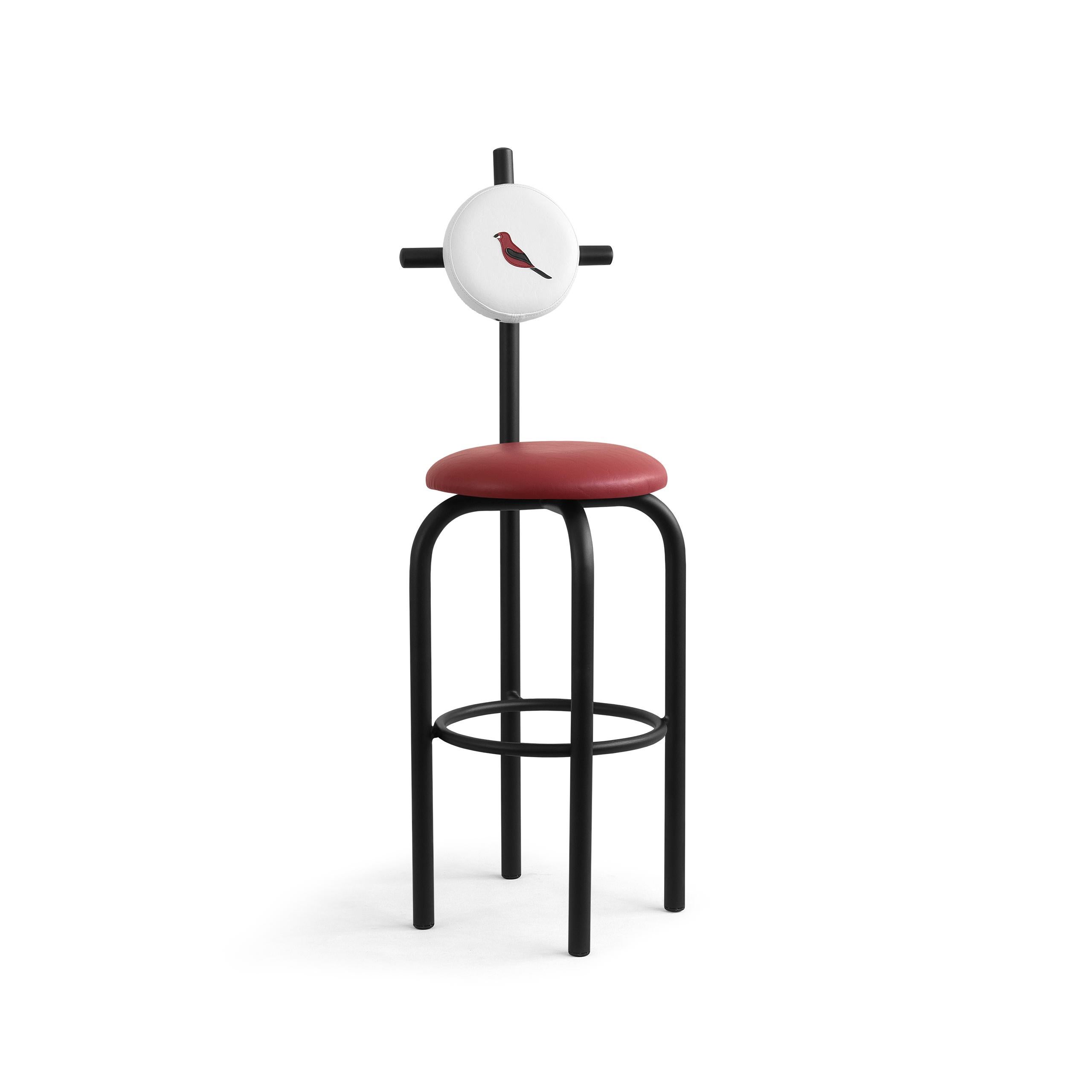 Postmoderne Tabouret de bar imperméable PK19, assise rouge et structure métallique noire de Paulo Kobylka en vente