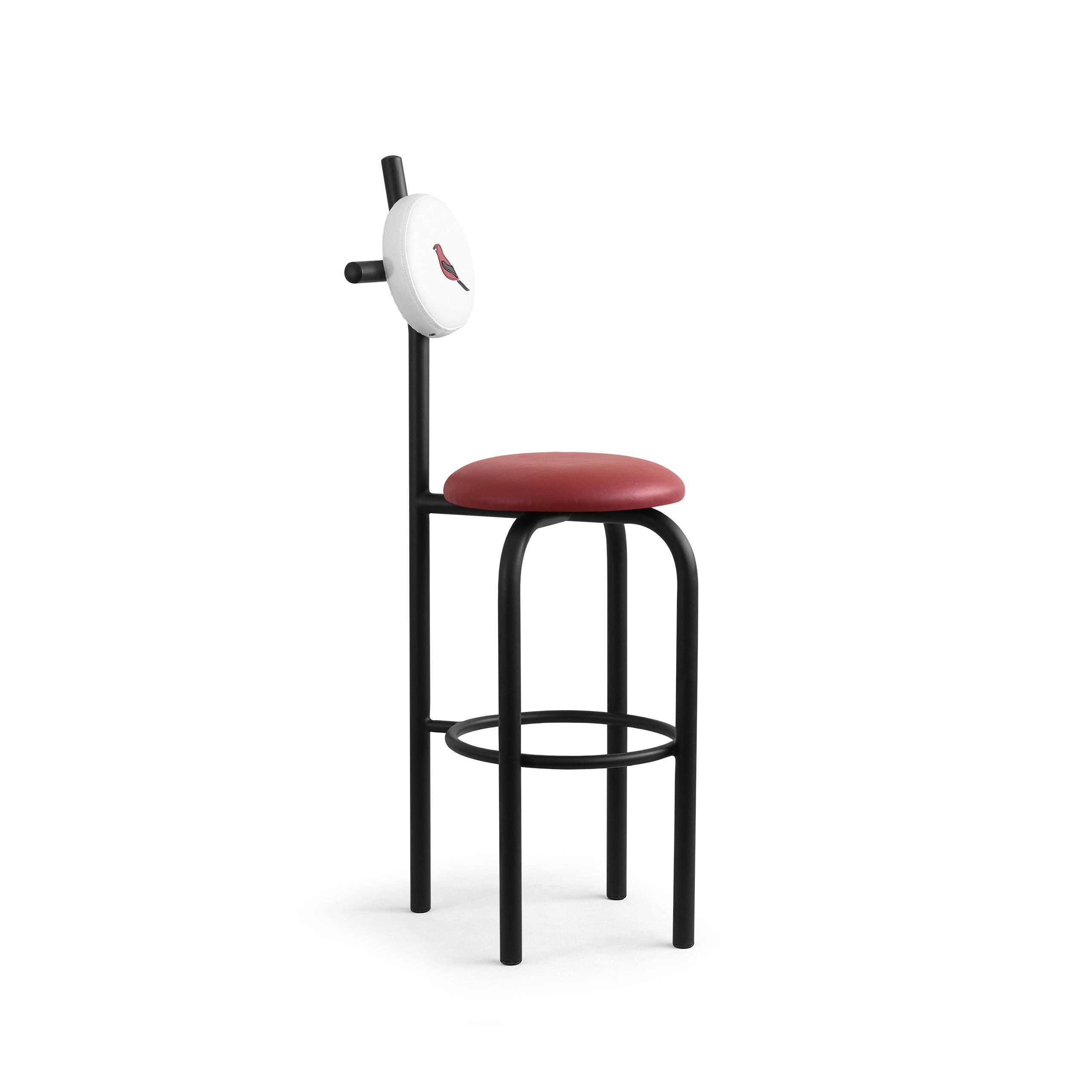 Brazilian PK19 Impermeable Bar Stool, Red Seat & Black Metal Structure by Paulo Kobylka For Sale