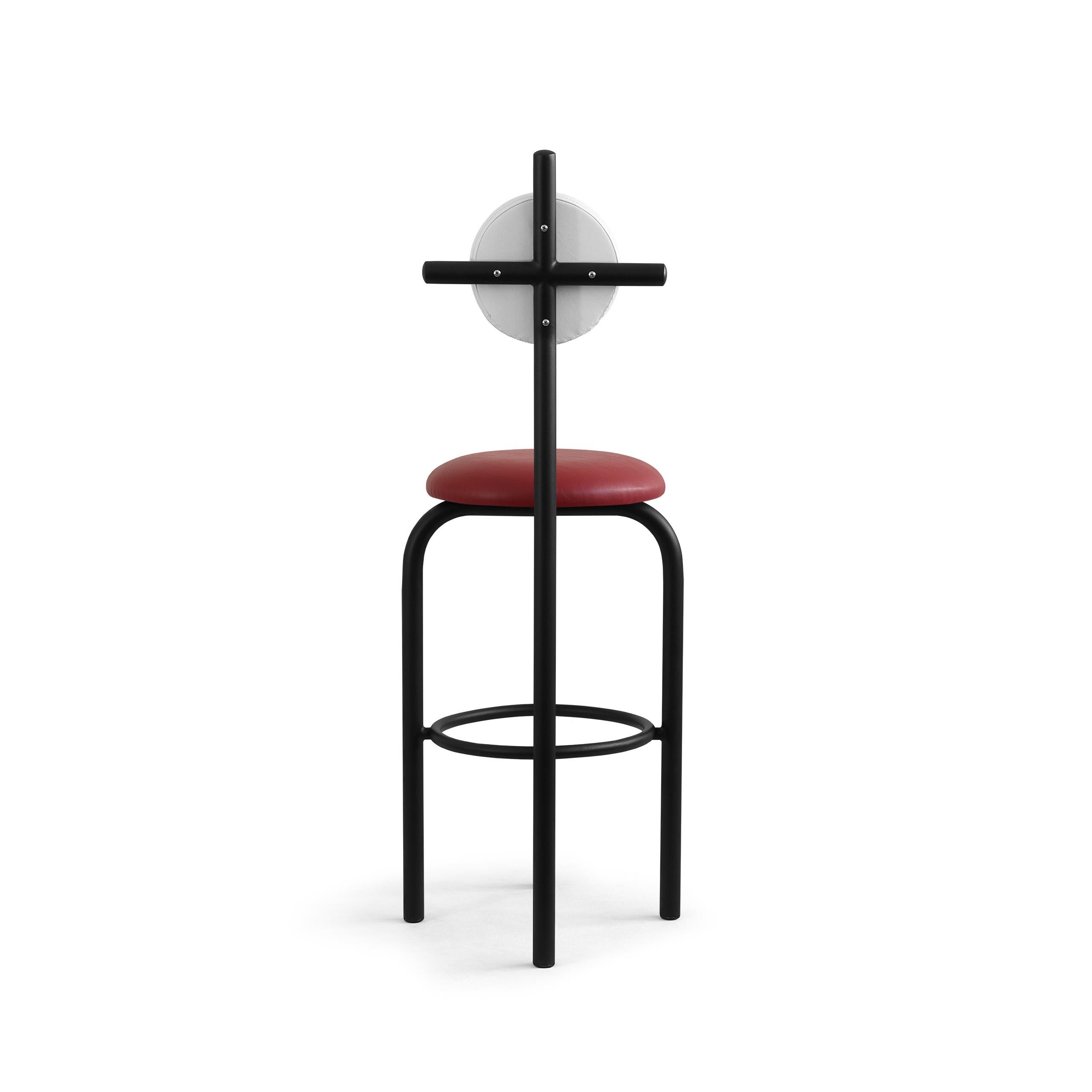 Contemporary PK19 Impermeable Bar Stool, Red Seat & Black Metal Structure by Paulo Kobylka For Sale