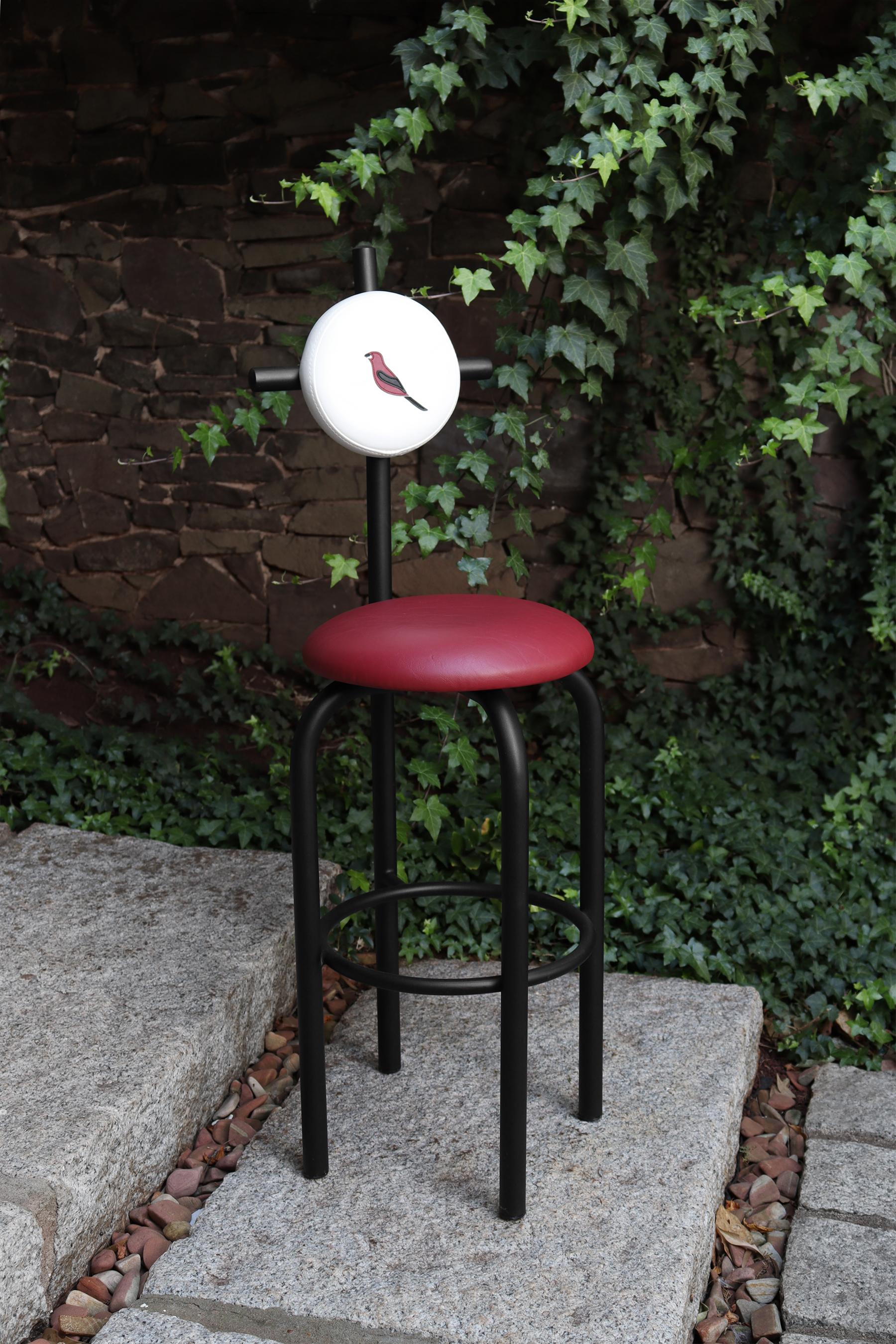 Steel PK19 Impermeable Bar Stool, Red Seat & Black Metal Structure by Paulo Kobylka For Sale