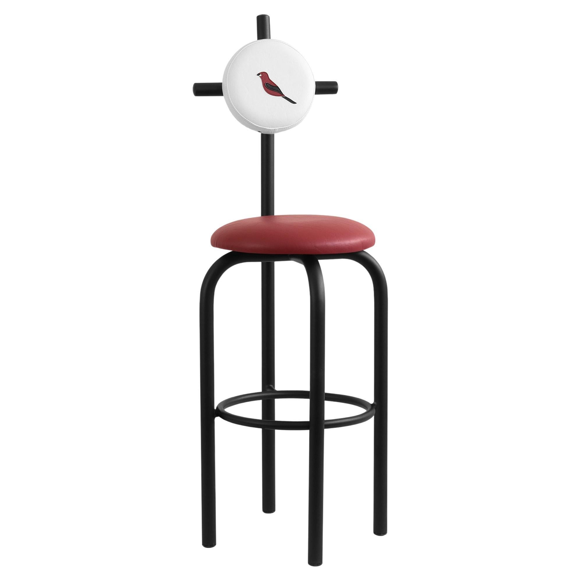 Tabouret de bar imperméable PK19, assise rouge et structure métallique noire de Paulo Kobylka
