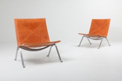 PK22 Cognac Leather Kold Christensen Lounge Chairs