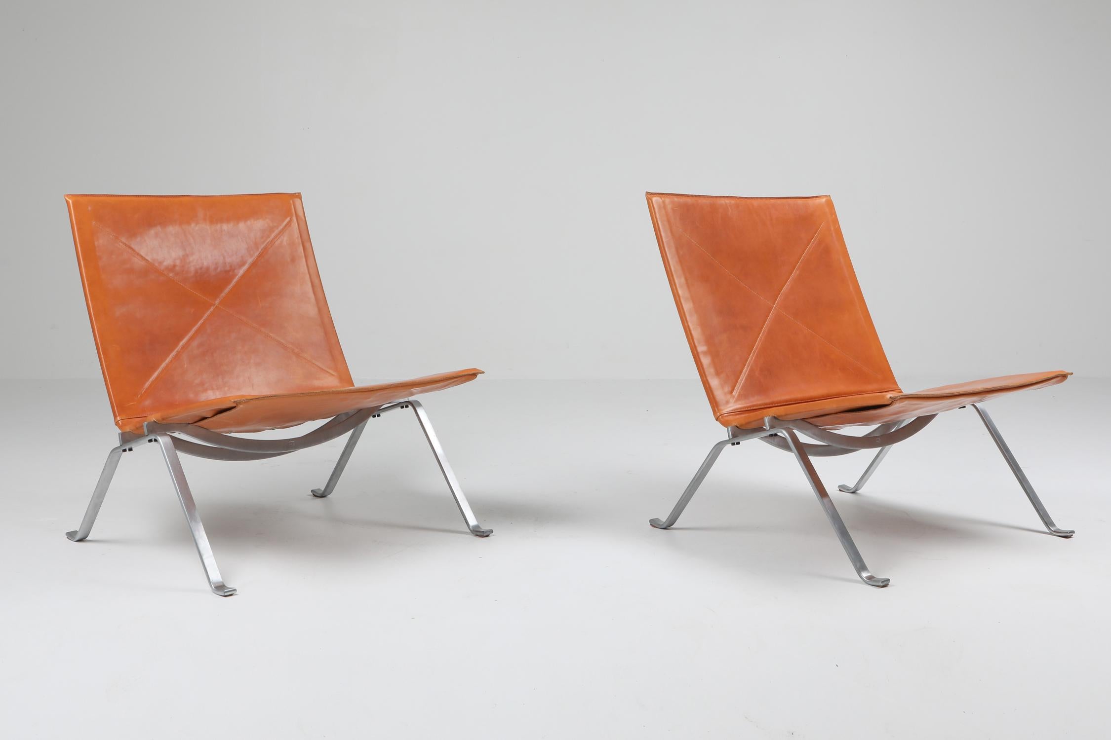 Danish PK22 Cognac Leather Kold Christensen Lounge Chairs
