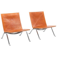 PK22 Cognac Leather Kold Christensen Lounge Chairs
