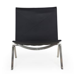 PK22 Easy Chair in Black Leather by Paul Kjaerholm for Fritz Hansen