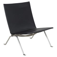 PK22 Easy Chair in Black Leather by Paul Kjaerholm for Fritz Hansen