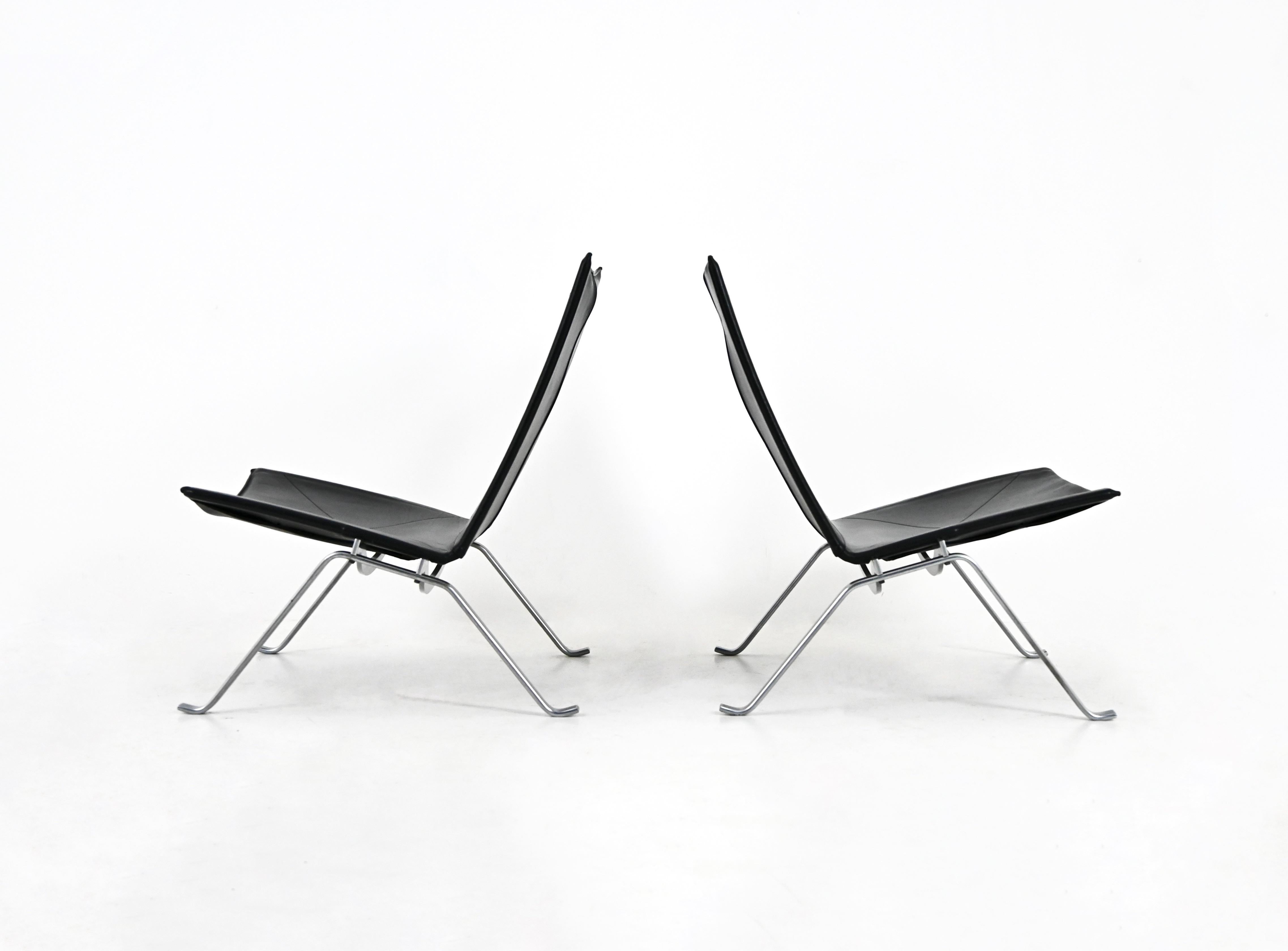 Metal PK22 lounge chairs by Poul Kjærholm for Fritz Hansen, 1990s, set of 2 For Sale