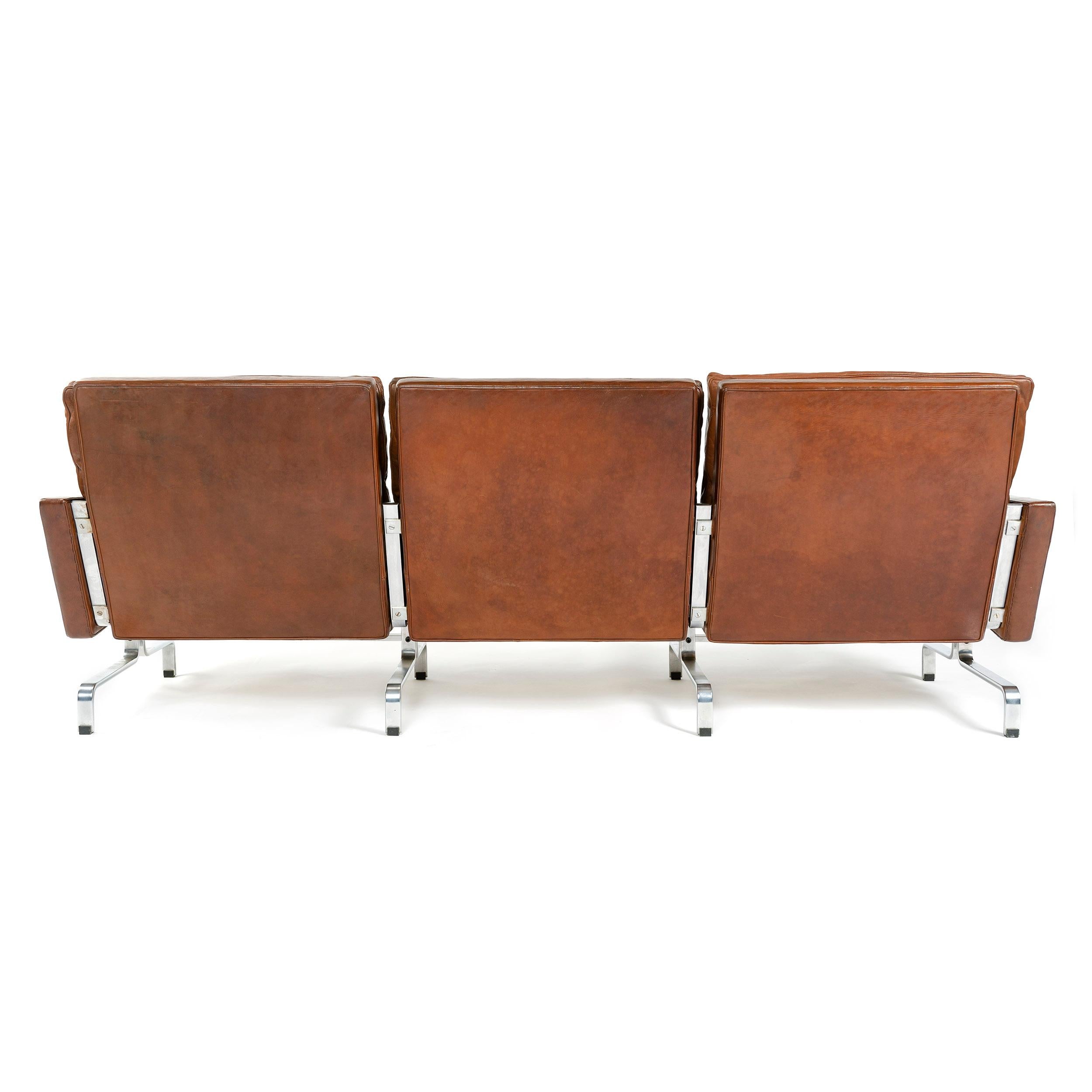 Scandinavian Modern PK31-3 Leather Sofa by Poul Kjaerholm