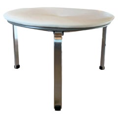 PK33 Stool in Optical White Leather by Poul Kjaerholm for Fritz Hansen