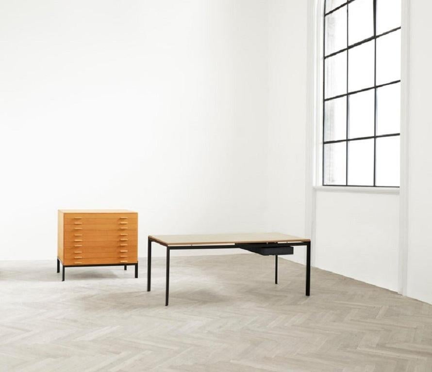 Painted PK52A Student Desk in Black and Gray Laminate, Steel Base by Poul Kjaerholm