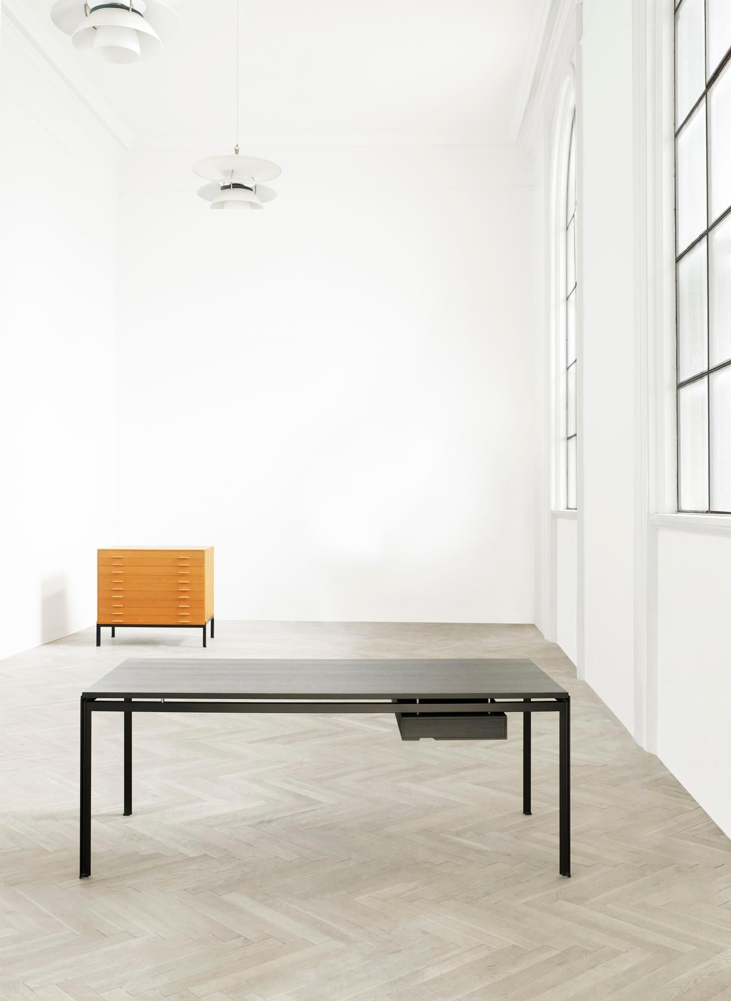 Modern PK52A Student Desk in Wood Finishes with Gray Steel Base by Poul Kjærholm