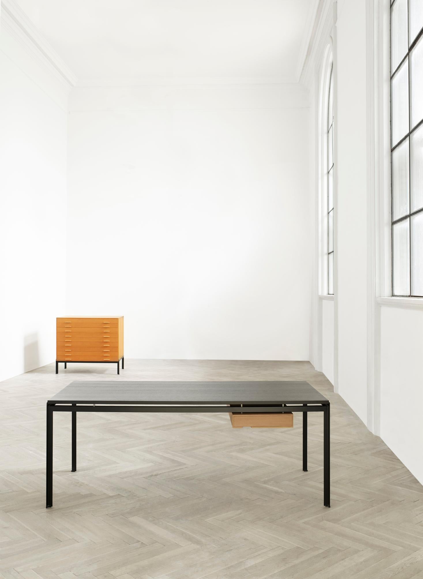 Danish PK52A Student Desk in Wood Finishes with Gray Steel Base by Poul Kjærholm