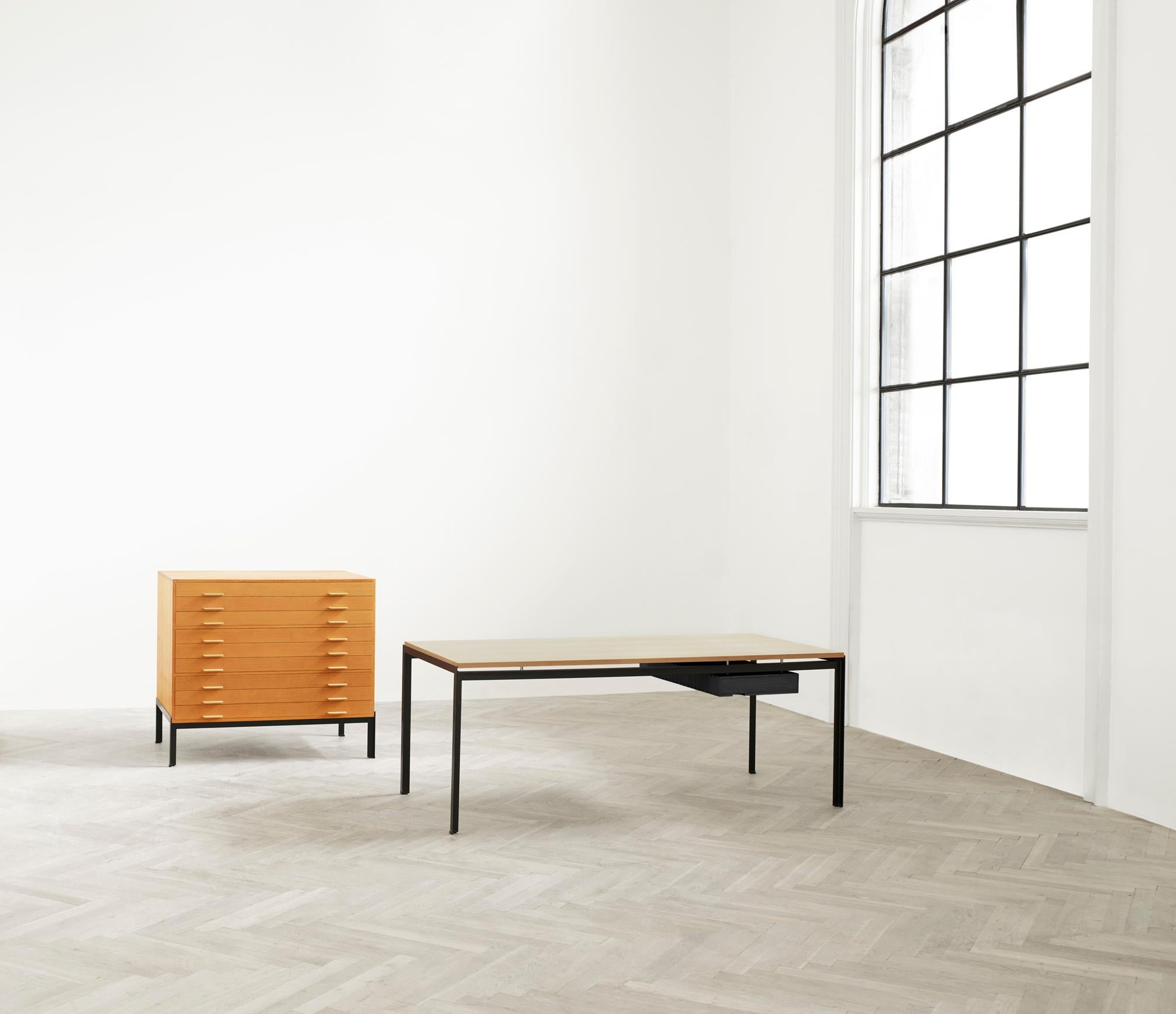 PK52A Student Desk in Wood Finishes with Gray Steel Base by Poul Kjærholm 1