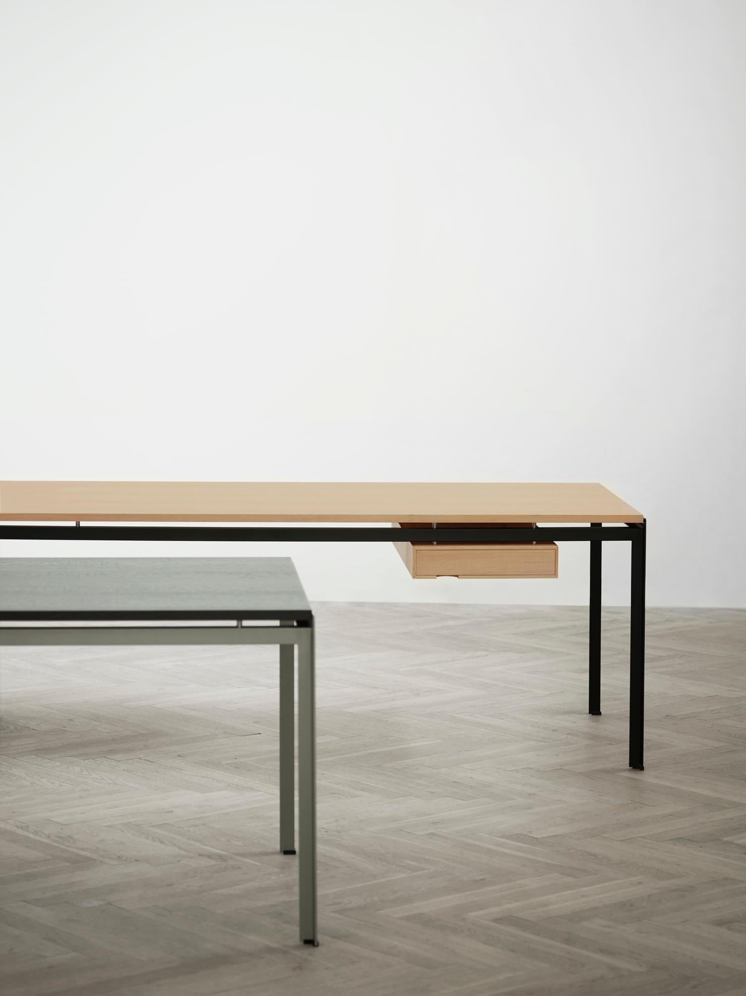PK52A Student Desk in Wood Finishes with Gray Steel Base by Poul Kjærholm 2