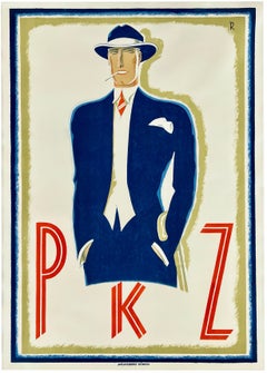 PKZ Original Vintage Antique Swiss Art Deco Men's Fashion Advertising Poster