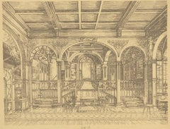 Pl. 1 Antique Print of a Hall Design by Kramer 'circa 1910'