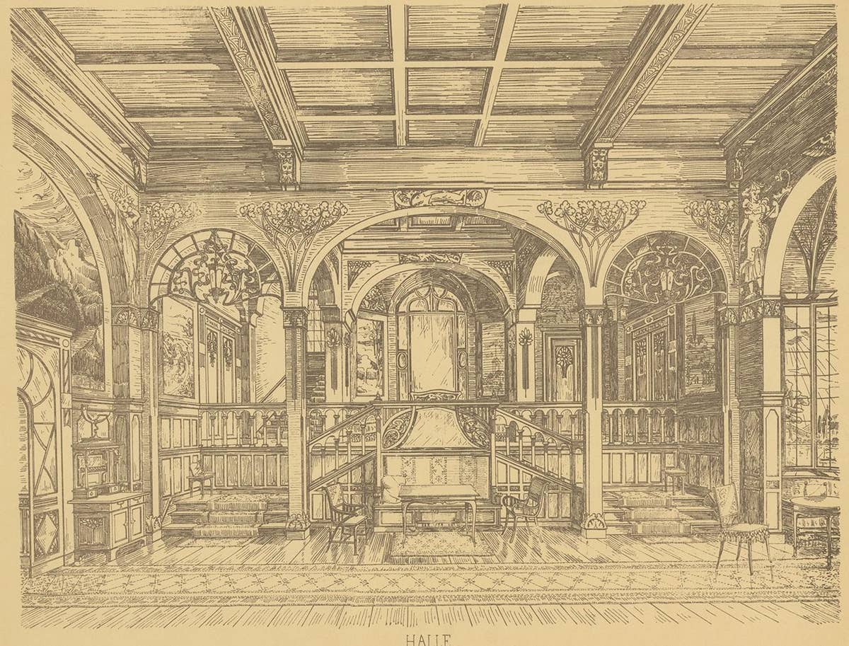 Pl. 1 Antique Print of a Hall Design by Kramer 'circa 1910'