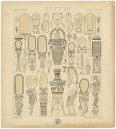 Pl. 1 Antique Print of Egyptian Decorative Objects by Racinet, 'circa 1880'