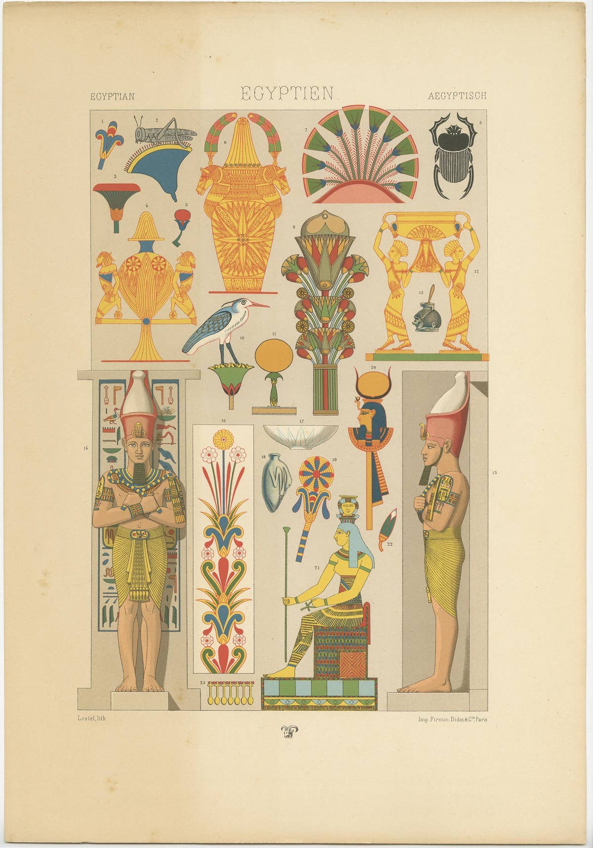 Pl. 1 Antique Print of Egyptian Motifs from Murals and Reliefs by Racinet