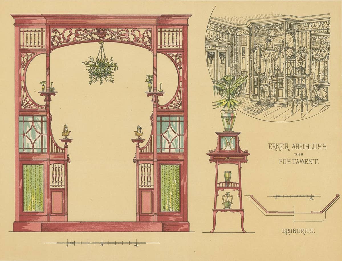 Pl. 10 Antique Print of a Bay Window by Kramer 'circa 1910'