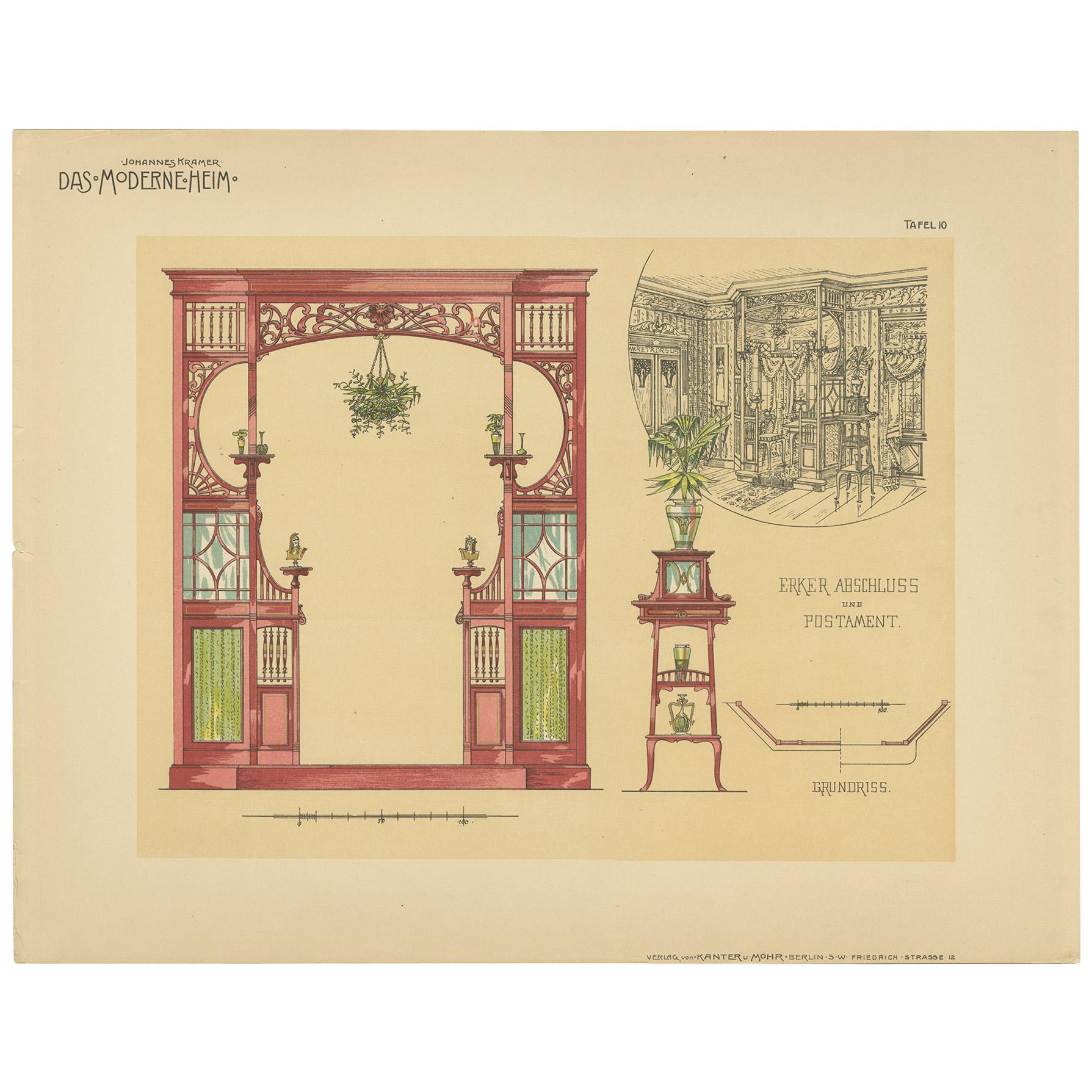 Pl. 10 Antique Print of a Bay Window by Kramer 'circa 1910' For Sale