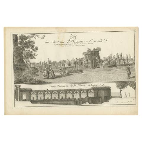 Pl. 10 Antique Print of a Castle and Garden by Le Rouge, c.1785