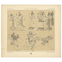 Pl. 10 Antique Print of Assyrian Scenes by Racinet, 'circa 1880'