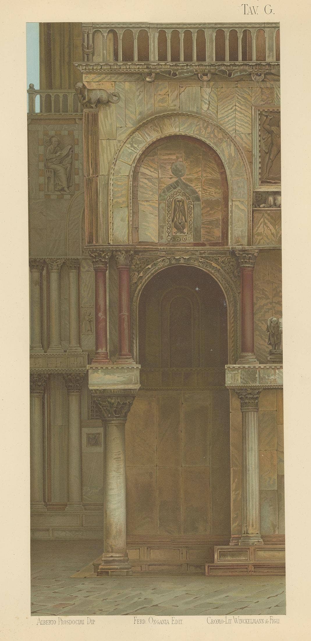 Pl. 10 Antique Print of the Main Facade of the Basilica of San Marco