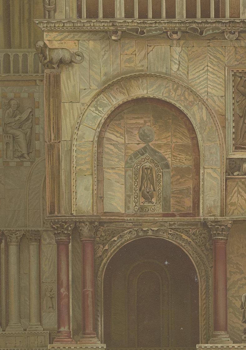 Pl. 10 Estampe ancienne de la façade principale de la basilique de San Marco Bon état - En vente à Langweer, NL