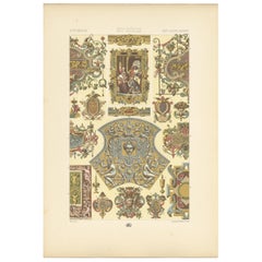 Pl. 100 Antique Print of 16th Century Frames and Ornaments by Racinet circa 1890