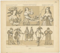 Pl. 100 Antique Print of French XVIIth Century Costumes by Racinet, circa 1880