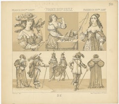 Pl. 100 Antique Print of French 17th Century Costumes by Racinet, circa 1880