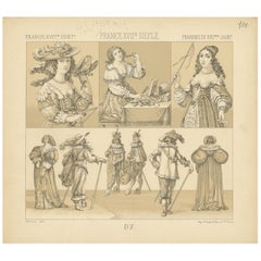 Pl. 100 Antique Print of French XVIIth Century Costumes by Racinet, circa 1880