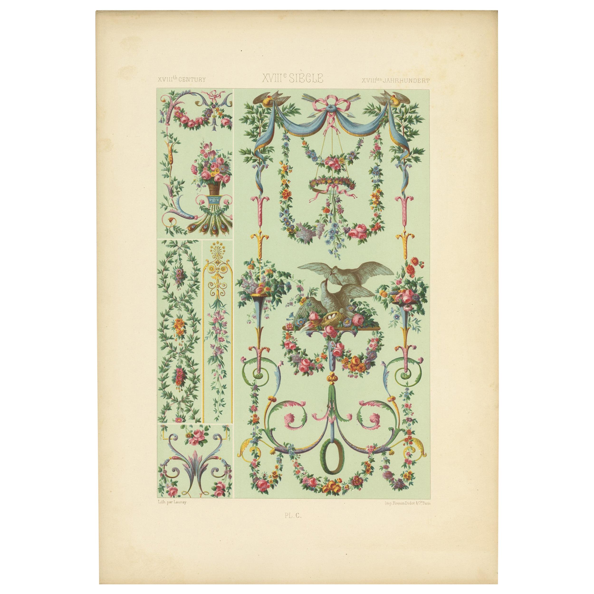Pl. 100 Antique Print of XVIIIth Century Ornaments by Racinet (c.1890) For Sale
